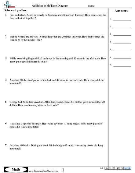 Addition With Tape Diagram Worksheet - Addition With Tape Diagram worksheet